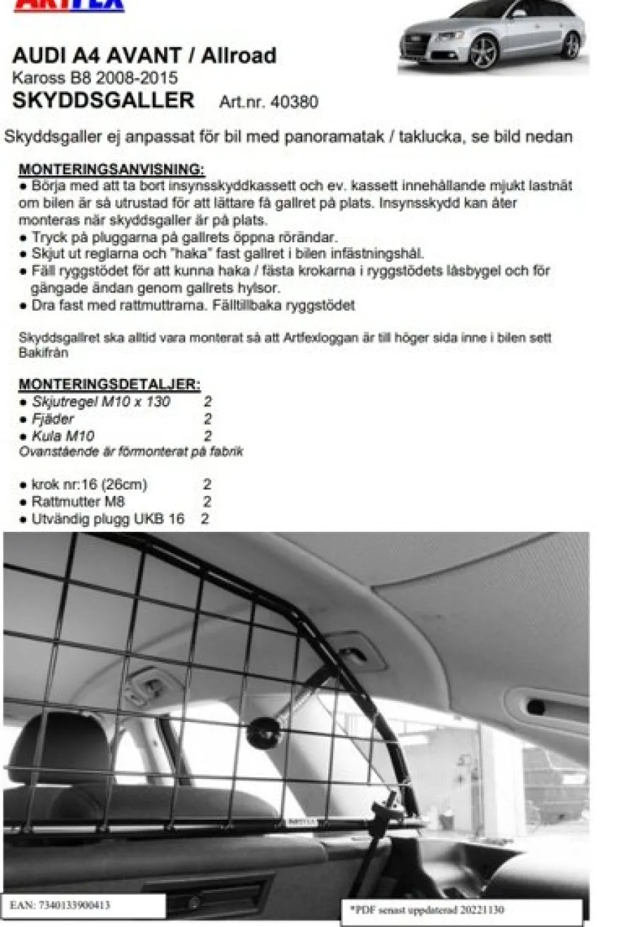 Artfex Lastgaller / Hundgaller Audi A4 Avant B8 2008-2015
