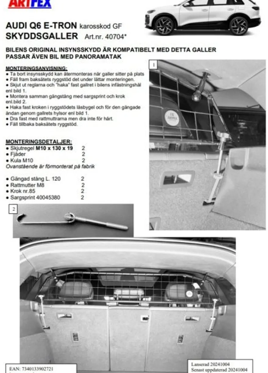Artfex Lastgaller / Hundgaller Audi Q6 E-Tron 2024->