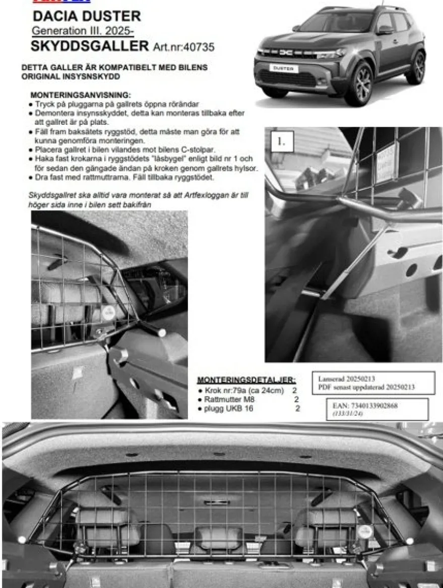 Artfex Lastgaller / Hundgaller Dacia Duster III 2025->