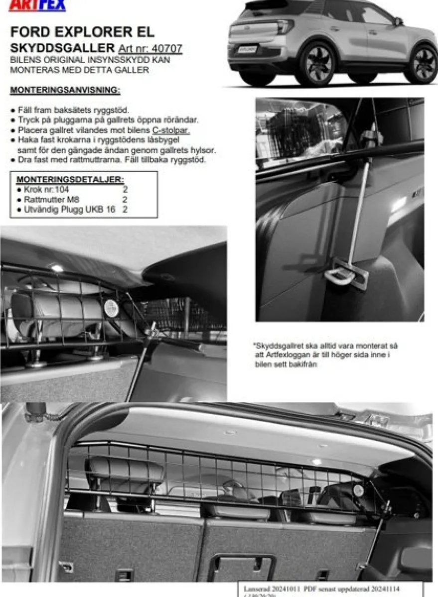 Artfex Lastgaller / Hundgaller Ford Explorer EV 2024->