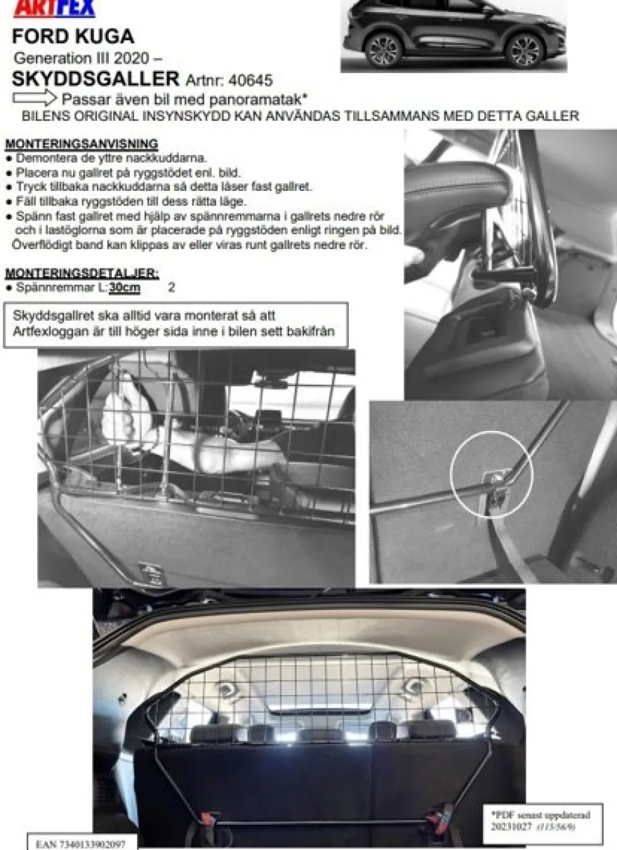 Artfex Lastgaller / Hundgaller Ford Kuga III 2020->