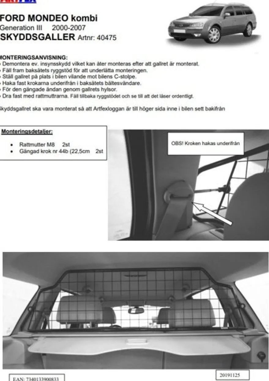 Artfex Lastgaller / Hundgaller Ford Mondeo Kombi III 2000-2007