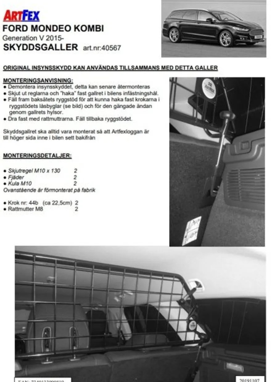 Artfex Lastgaller / Hundgaller Ford Mondeo Kombi V 2015->