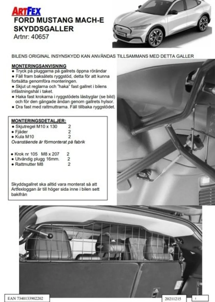 Artfex Lastgaller / Hundgaller Ford Mustang MACH-E 2021->