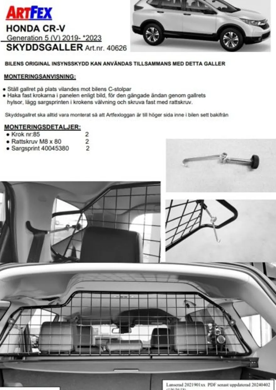 Artfex Lastgaller / Hundgaller Honda CR-V V 2019-2023