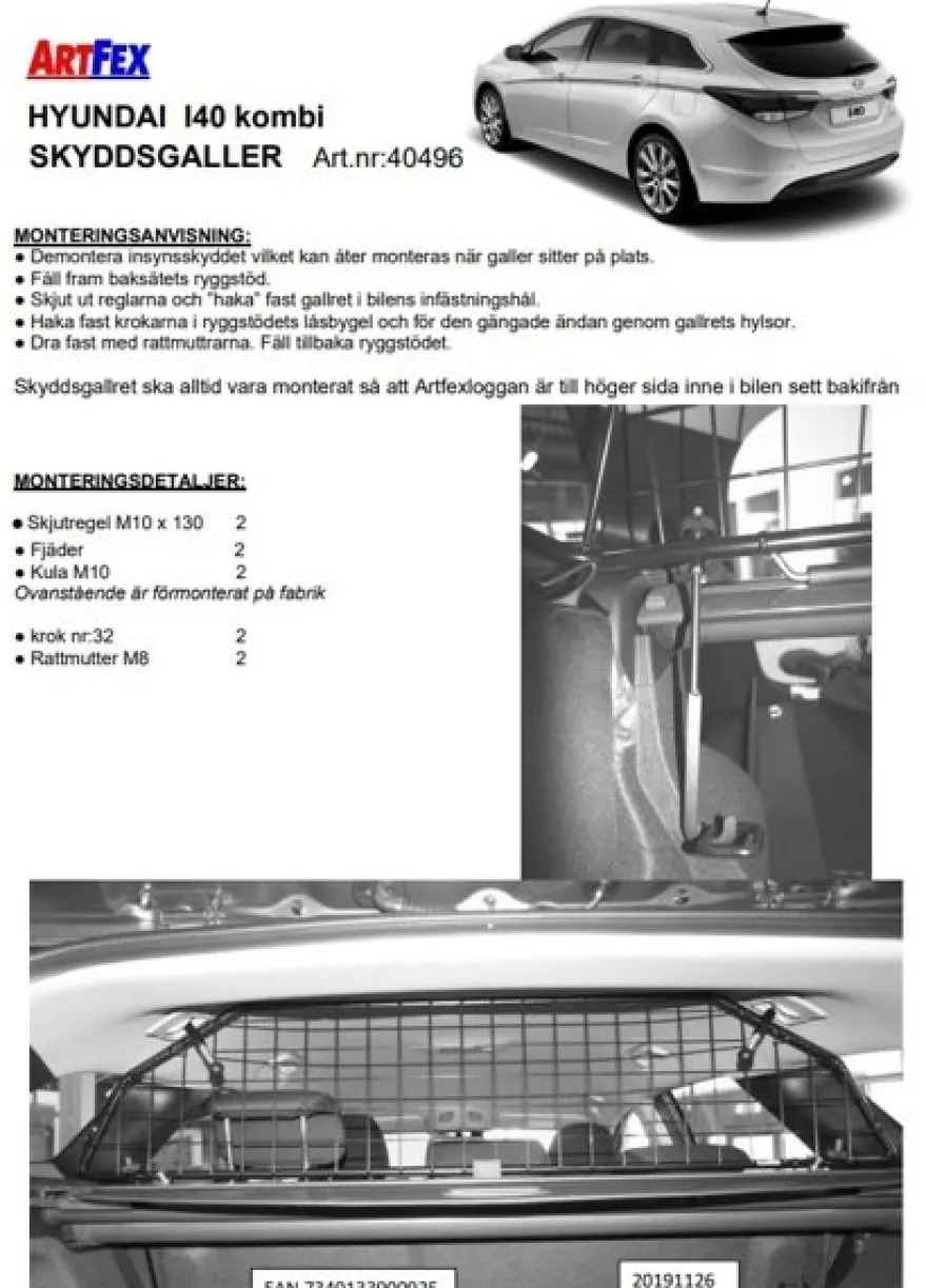 Artfex Lastgaller / Hundgaller Hyundai i40 Kombi 2012->