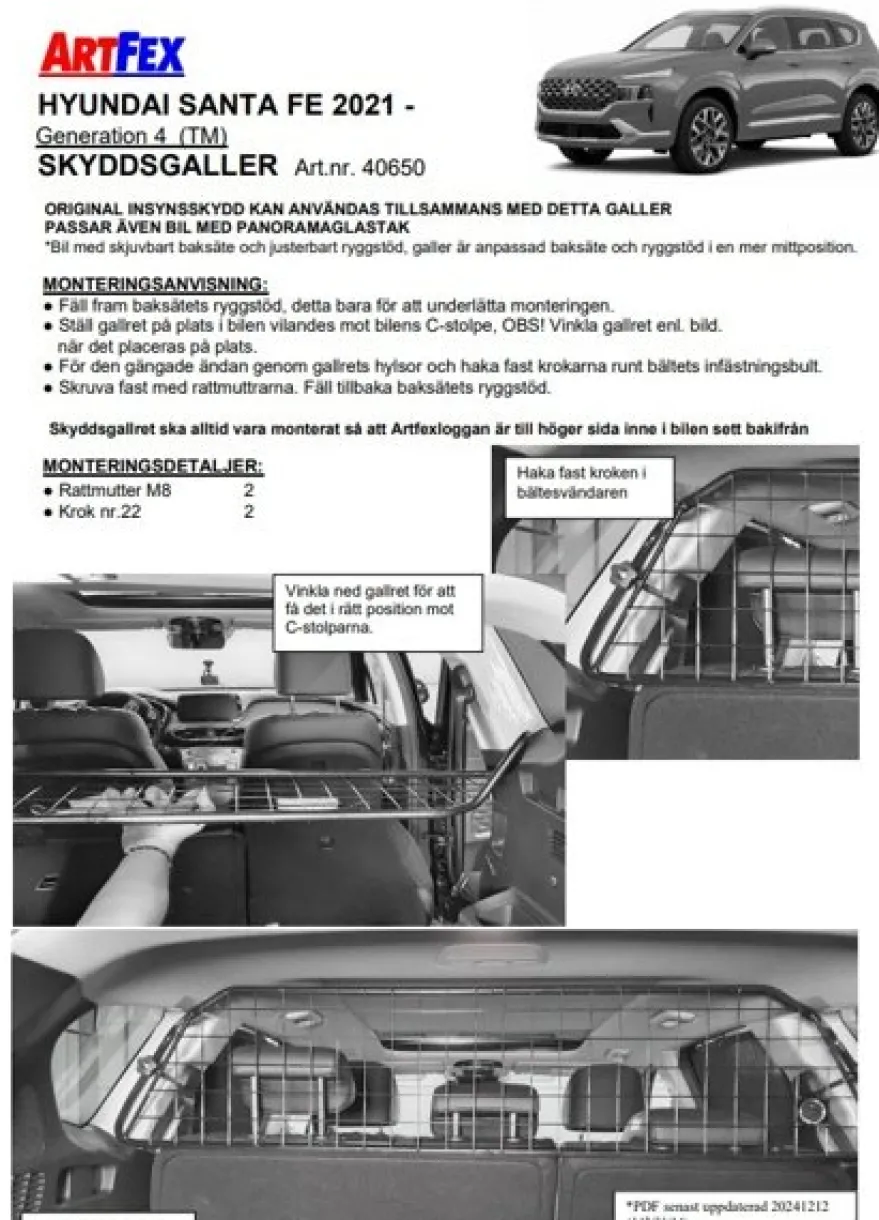 Artfex Lastgaller / Hundgaller Hyundai Santa Fe IV 2018-2024