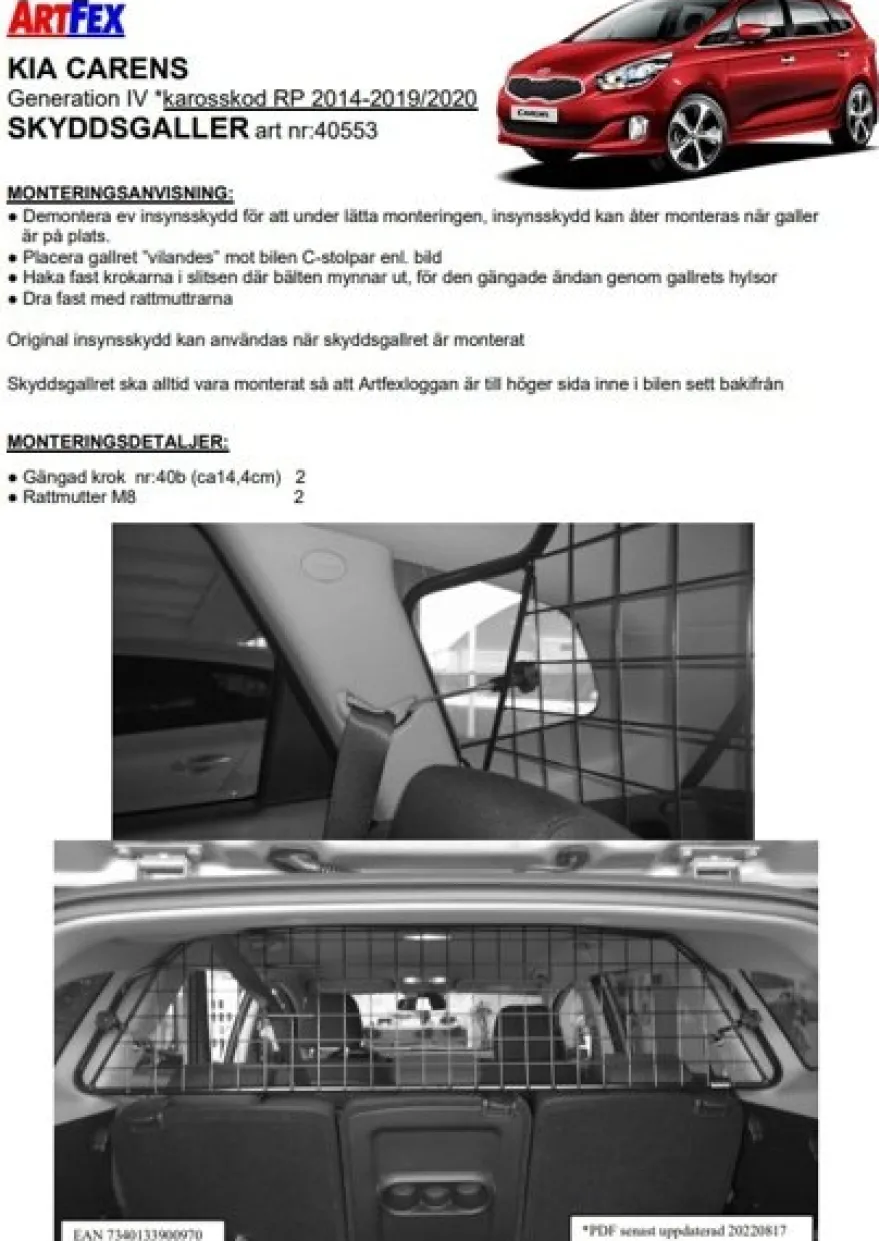 Artfex Lastgaller / Hundgaller Kia Carens IV 2015-2020