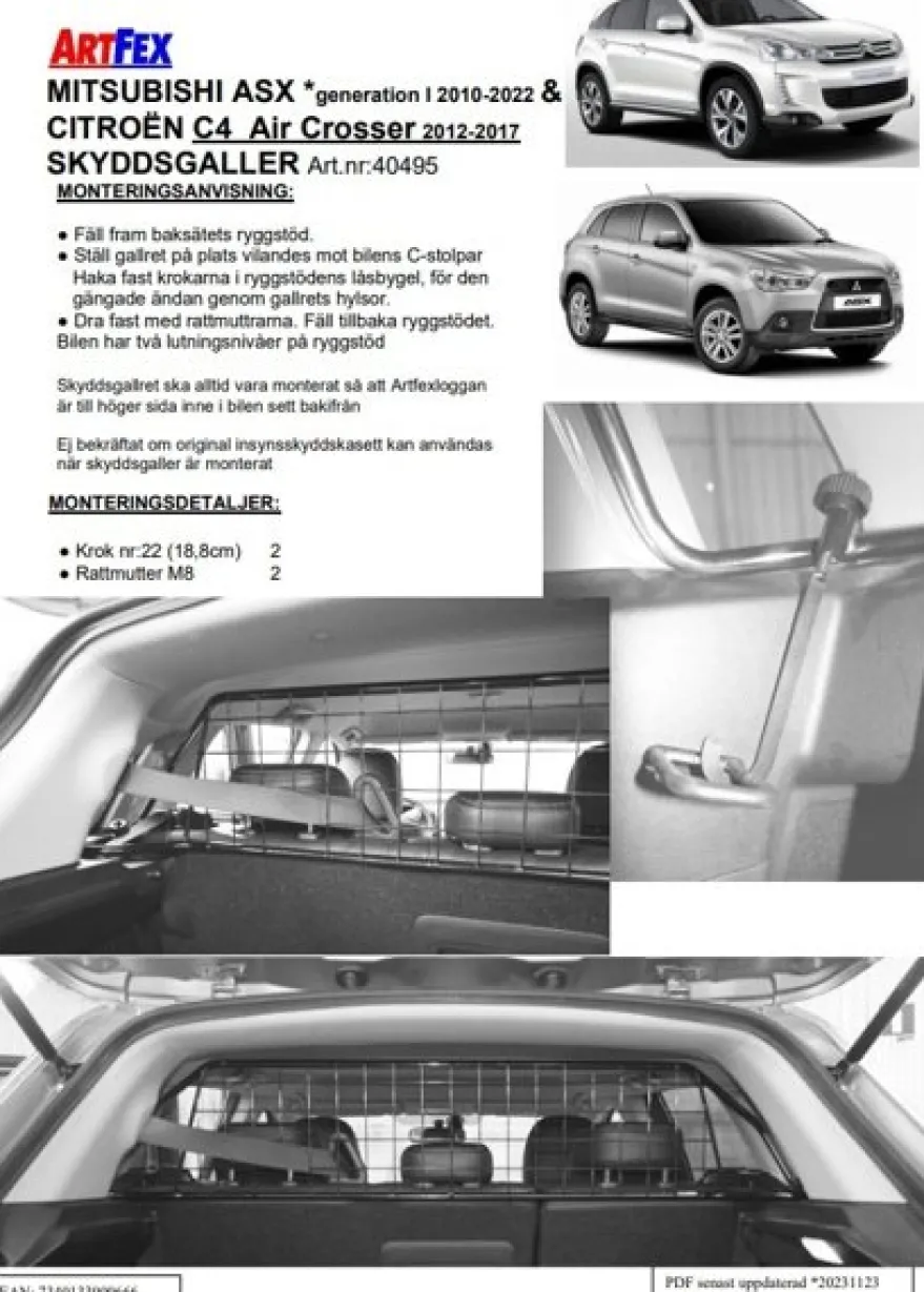 Artfex Lastgaller / Hundgaller Mitsubishi ASX 2010->