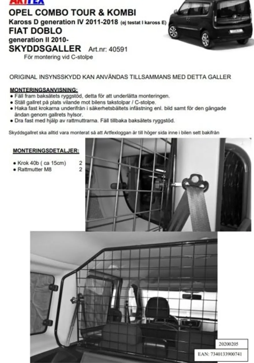 Artfex Lastgaller / Hundgaller Opel Combo IV Tour & Kombi 2011-2018