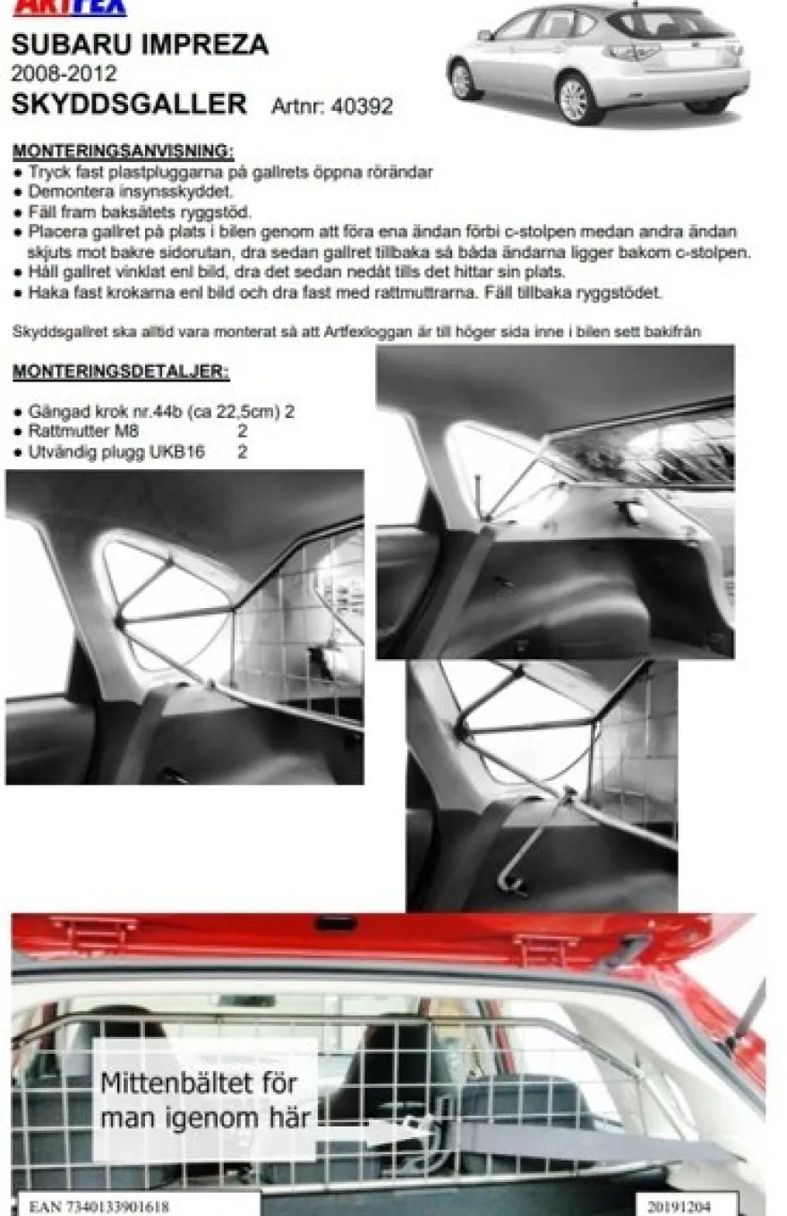 Artfex Lastgaller / Hundgaller Subaru Impreza Hatchback 2007-2012