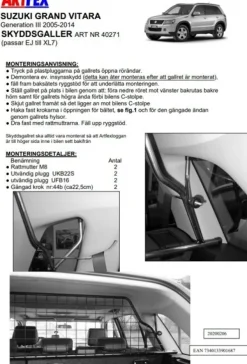Artfex Lastgaller / Hundgaller Suzuki Grand Vitara III 2005-2014