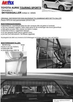 Artfex Lastgaller / Hundgaller Toyota Auris Touring Sports 2013-2019