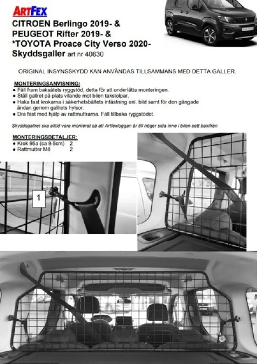 Artfex Lastgaller / Hundgaller Toyota Proace City 2020->