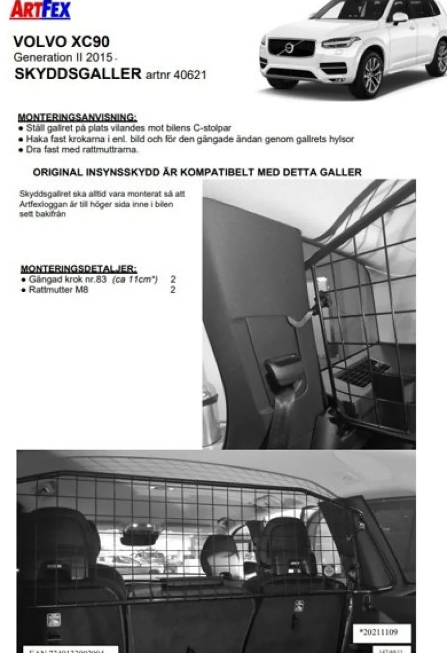 Artfex Lastgaller / Hundgaller Volvo XC90 II 2015-> Volvo EX90 2024->