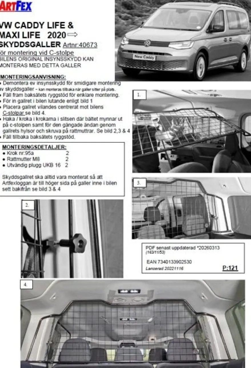 Artfex Lastgaller / Hundgaller VW Caddy Life 2020->