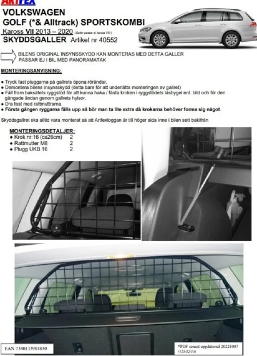 Artfex Lastgaller / Hundgaller VW Golf Sport Kombi VIII 2013-2020